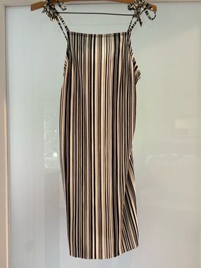 Black and White Striped Tie-Shoulder Midi Dress
